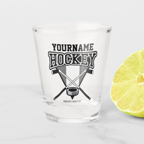 Personalized NAME Hockey Player Stick Puck Team  Shot Glass