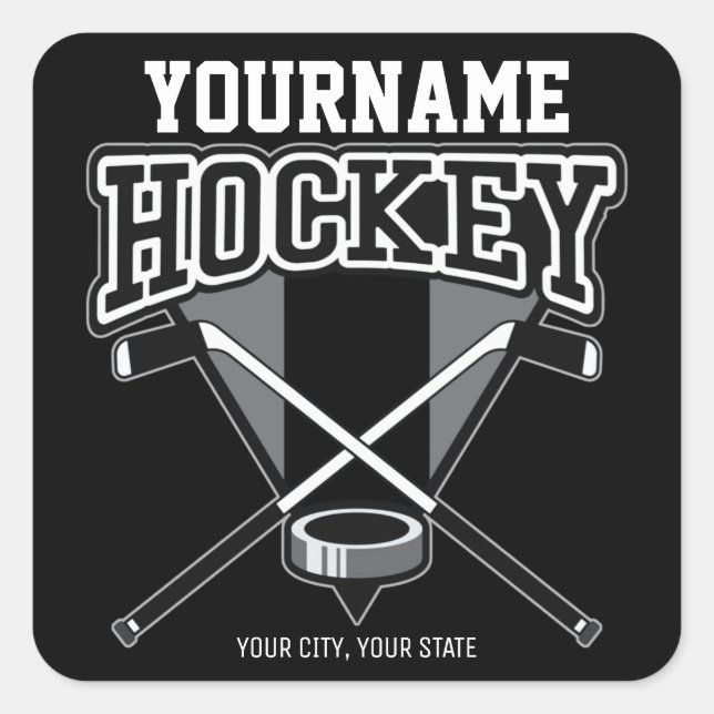 Personalized NAME Hockey Player Stick Puck Team   Square Sticker (Front)