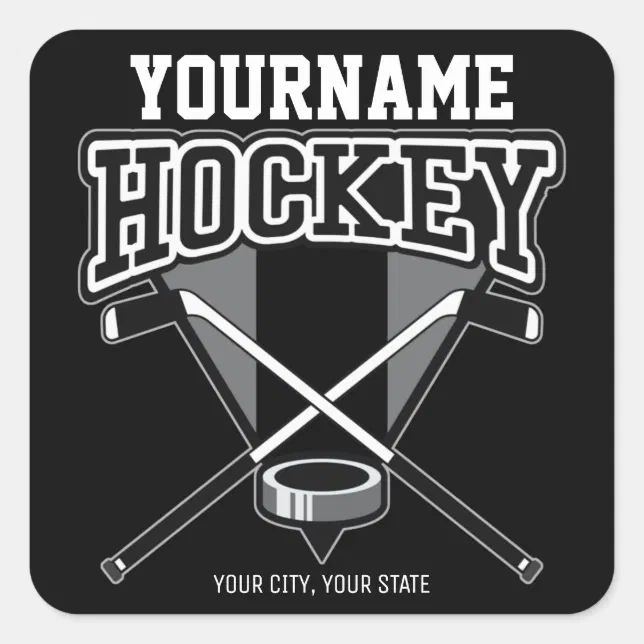 Personalized NAME Hockey Player Stick Puck Team Square Sticker | Zazzle