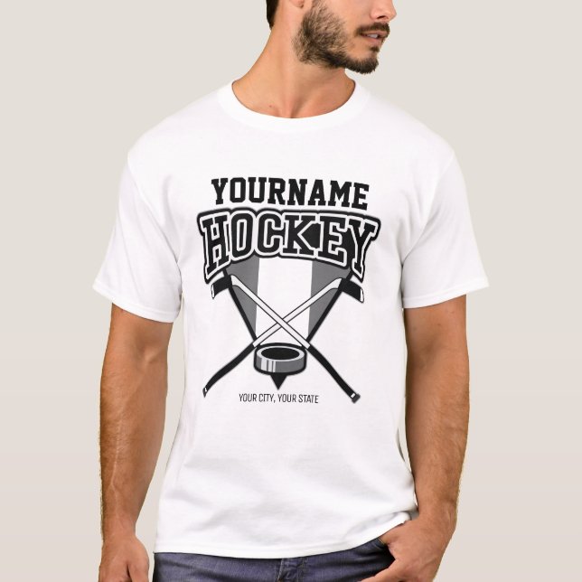 Personalized NAME Hockey Player Stick Puck Team  T-Shirt (Front)