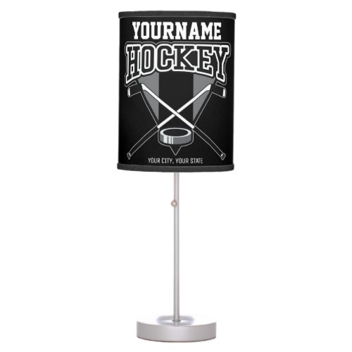 Personalized NAME Hockey Player Stick Puck Team   Table Lamp