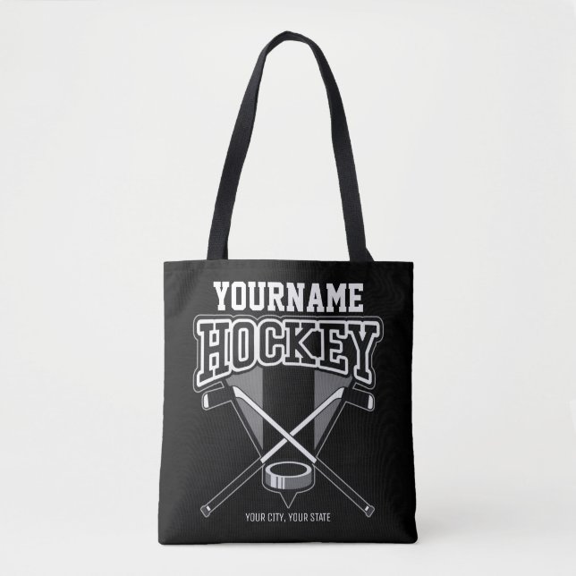 Personalized NAME Hockey Player Stick Puck Team   Tote Bag (Front)