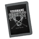 Personalized NAME Hockey Player Stick Puck Team   Trifold Wallet<br><div class="desc">Personalized NAME Hockey Player Stick Puck Team Design -Customize with Your Name or Custom Text!</div>