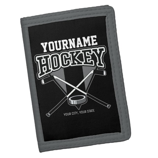 Personalized NAME Hockey Player Stick Puck Team   Trifold Wallet (Creator Uploaded)