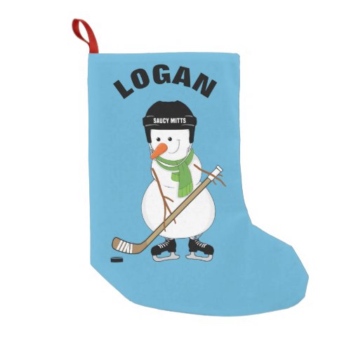 Personalized Name Hockey Snowman Christmas Small Christmas Stocking