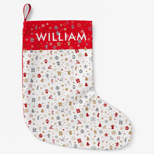 Personalized Name Holiday Pattern Small Christmas Stocking (Front)