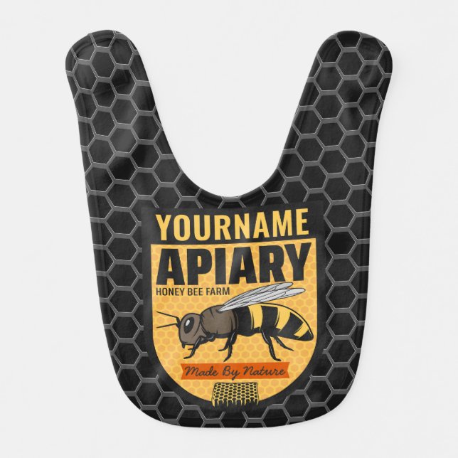 Personalized NAME Honey Bee Apiary Beehives Farm  Baby Bib (Front)