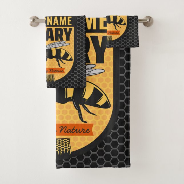 Personalized NAME Honey Bee Apiary Beehives Farm  Bath Towel Set (Insitu)