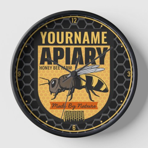 Personalized NAME Honey Bee Apiary Beehives Farm  Clock