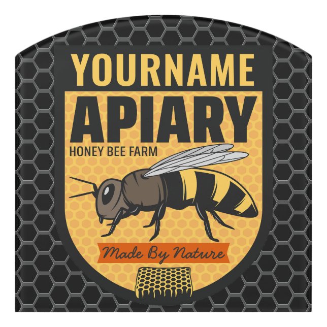 Personalized NAME Honey Bee Apiary Beehives Farm  Door Sign (Contour Front)