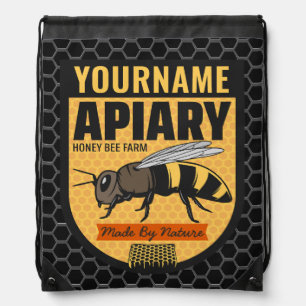 Personalized NAME Honey Bee Apiary Beehives Farm Drawstring Bag