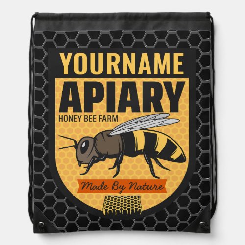 Personalized NAME Honey Bee Apiary Beehives Farm  Drawstring Bag