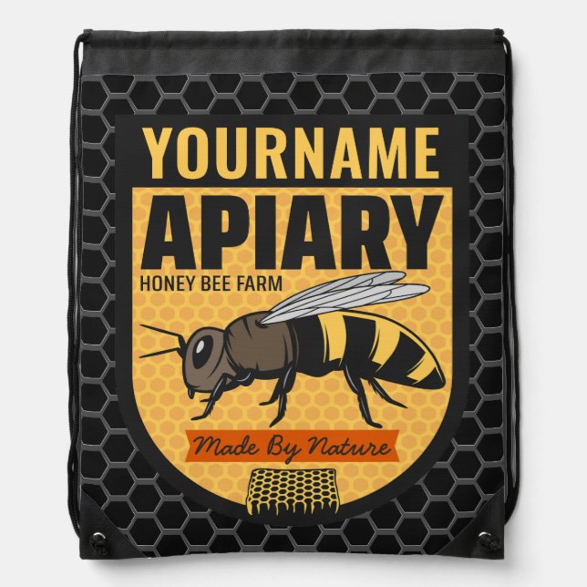 Personalized NAME Honey Bee Apiary Beehives Farm  Drawstring Bag (Front)