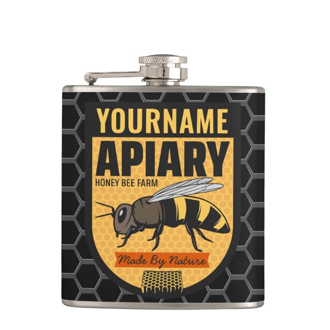 Personalized NAME Honey Bee Apiary Beehives Farm  Flask (Front)