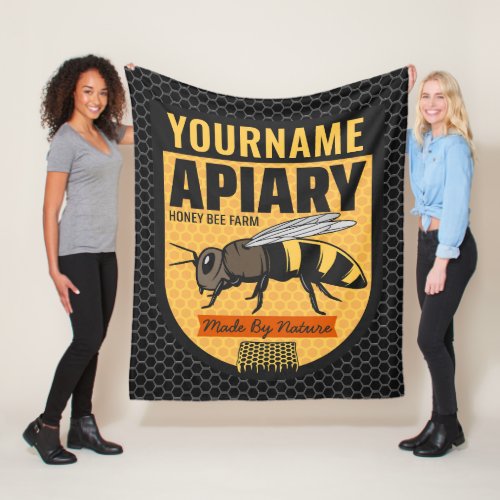 Personalized NAME Honey Bee Apiary Beehives Farm  Fleece Blanket