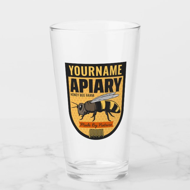 Personalized NAME Honey Bee Apiary Beehives Farm  Glass (Front)