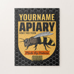 Personalized NAME Honey Bee Apiary Beehives Farm Jigsaw Puzzle