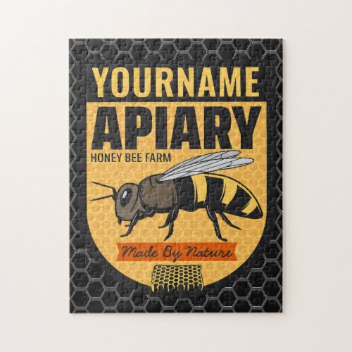 Personalized NAME Honey Bee Apiary Beehives Farm  Jigsaw Puzzle