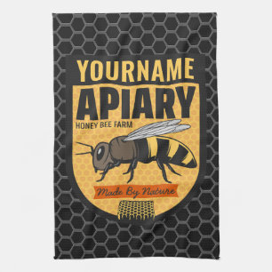 Personalized NAME Honey Bee Apiary Beehives Farm Kitchen Towel