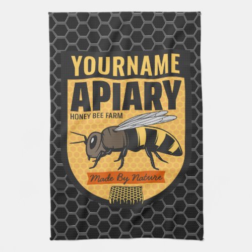 Personalized NAME Honey Bee Apiary Beehives Farm  Kitchen Towel