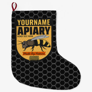 Personalized NAME Honey Bee Apiary Beehives Farm Large Christmas Stocking