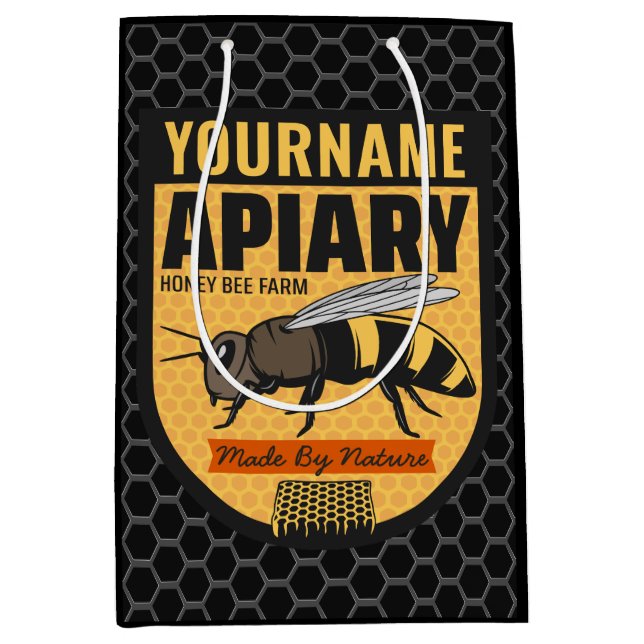Personalized NAME Honey Bee Apiary Beehives Farm  Medium Gift Bag (Front)
