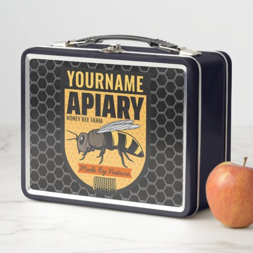 Personalized NAME Honey Bee Apiary Beehives Farm  Metal Lunch Box