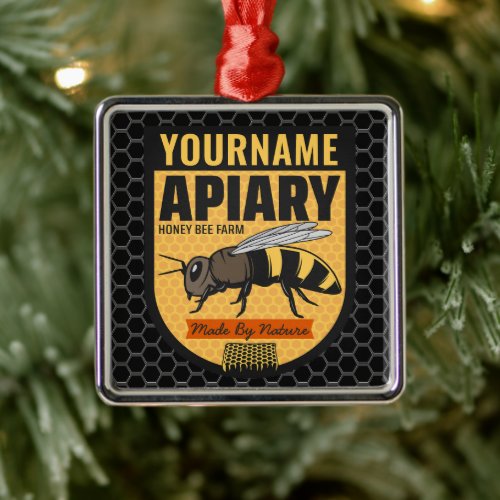 Personalized NAME Honey Bee Apiary Beehives Farm  Metal Ornament
