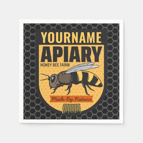 Personalized NAME Honey Bee Apiary Beehives Farm  Napkins