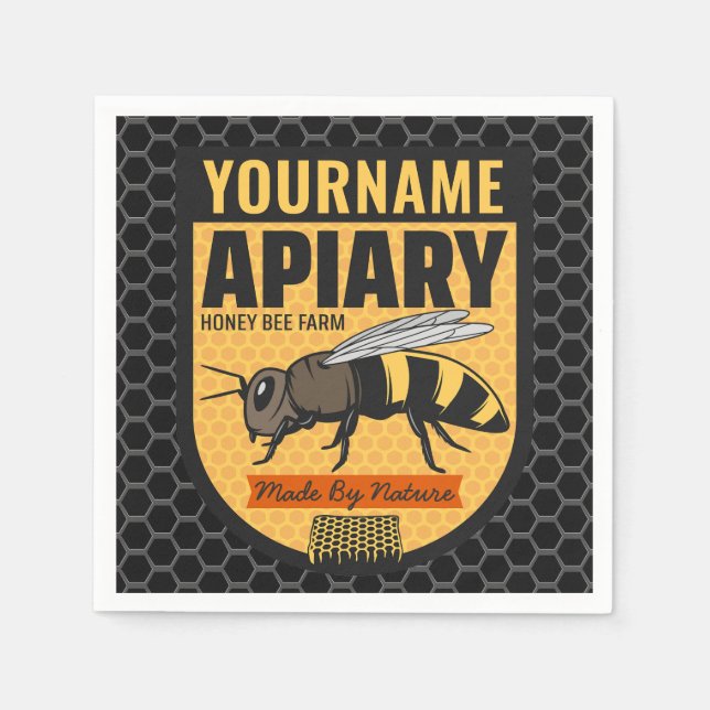 Personalized NAME Honey Bee Apiary Beehives Farm  Napkins (Front)