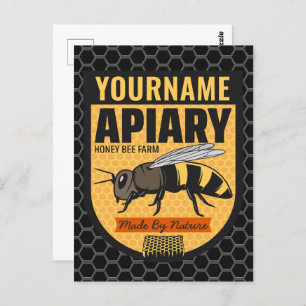 Personalized NAME Honey Bee Apiary Beehives Farm Postcard