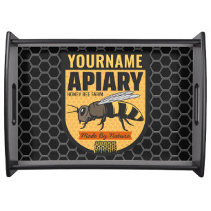 Personalized NAME Honey Bee Apiary Beehives Farm Serving Tray