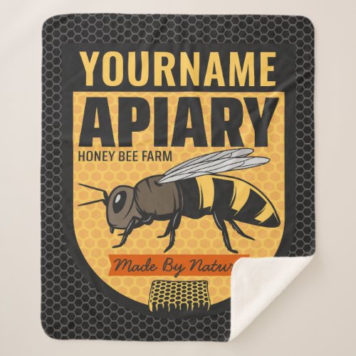 Personalized NAME Honey Bee Apiary Beehives Farm  Sherpa Blanket