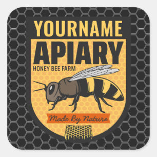 Personalized NAME Honey Bee Apiary Beehives Farm Square Sticker