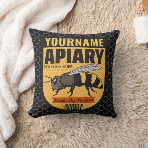 Personalized NAME Honey Bee Apiary Beehives Farm  Throw Pillow