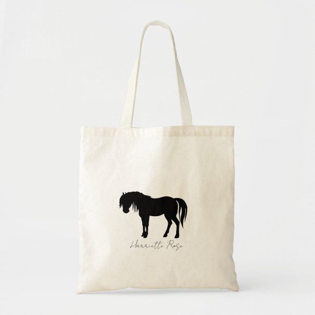 Personalized Name Horse Black & White Tote Bag (Front)