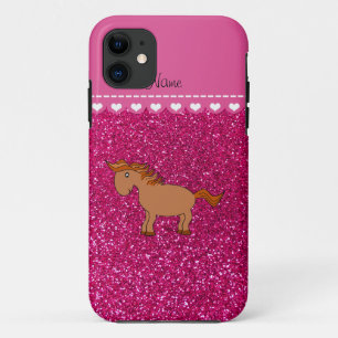 Personalized name horse neon hot pink glitter iPhone 11 case