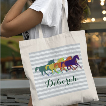 Personalized Name Horses Tote Bag by mixedworld at Zazzle