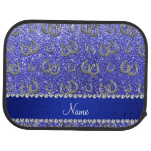Personalized name horseshoes neon blue glitter car mat