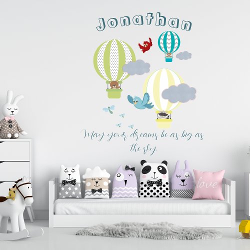 Personalized Name Hot Air Balloon Animals Wall Decal