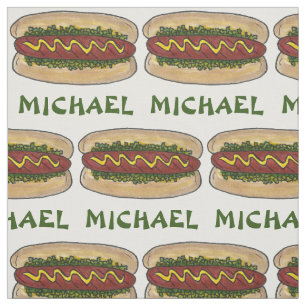Personalized Name Hot Dog Mustard Relish Picnic Fabric