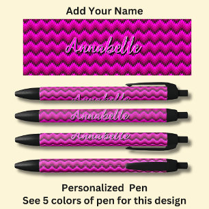 Personalized Name, Hot Pink Chevron Zig Zag Pen