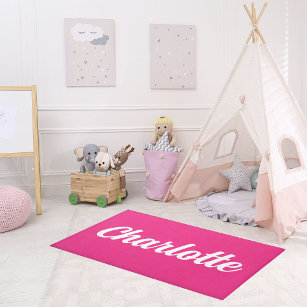 Personalized Name Hot Pink Girl Bedroom Floor Rug