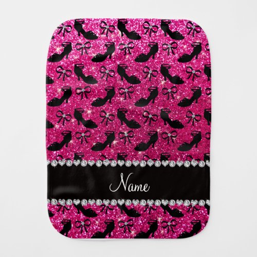 Personalized name hot pink glitter fancy shoes bow burp cloth