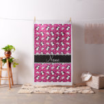 Personalized name hot pink glitter penguins igloos fabric