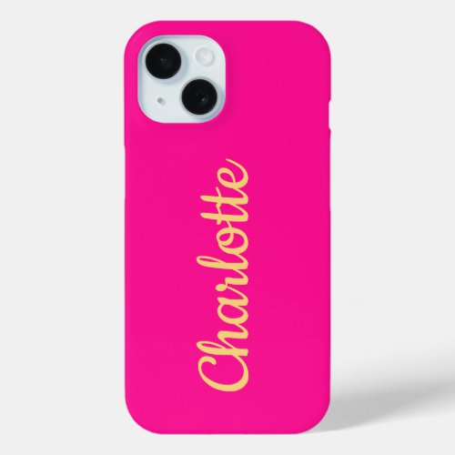 Personalized Name Hot Pink Orange iPhone 15 Case