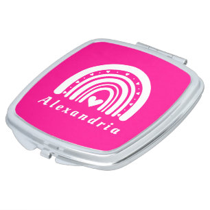 Personalized Name Hot Pink Rainbow Compact Mirror