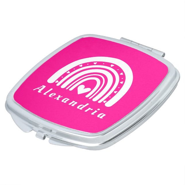 Personalized Name Hot Pink Rainbow Compact Mirror (Turned)