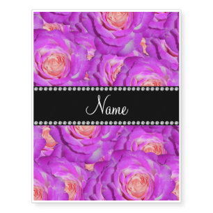 Personalized name hot pink roses temporary tattoos