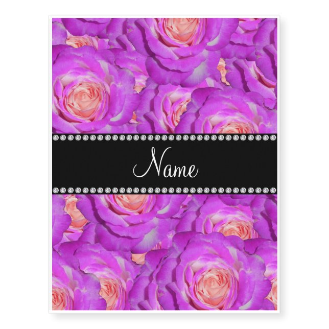 Personalized name hot pink roses temporary tattoos (Front)
